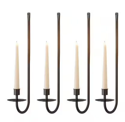 Set of 4 Black Metal Wall Candle Holders