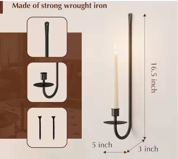 Set of 4 Black Metal Wall Candle Holders