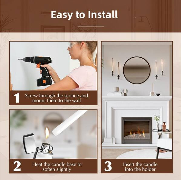 Set of 4 Black Metal Wall Candle Holders