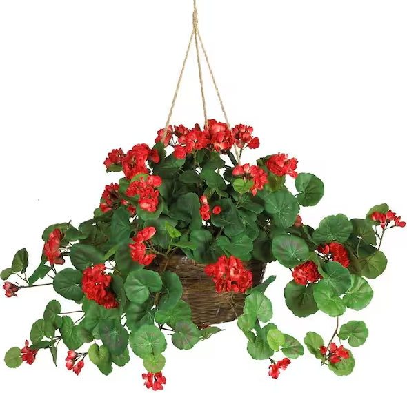 24 in. Artificial Geranium Silk Hanging Basket