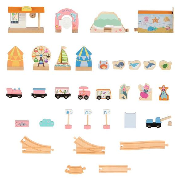 63PC Wooden Train Set with Table, Yellow