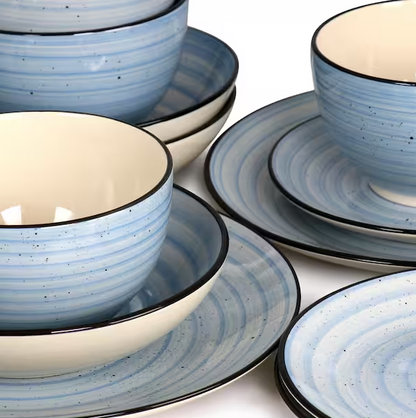 24 Piece Stoneware Dinnerware Set in Light Blue