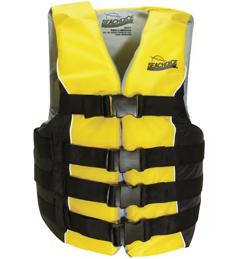 XXL/XXXL Floatation Aid Deluxe 4-Belt Ski Vest for 90 lbs. and Up, Yellow/Black
