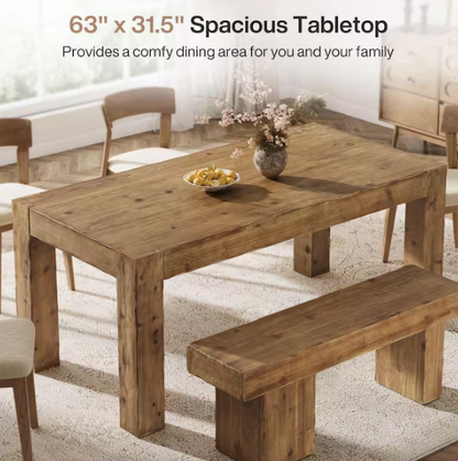 Rustic Brown Solid Wood 63 in. 4 Legs Dining Table