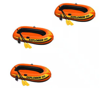 300 Inflatable Fishing 3 Person Raft Boat with Pump and Oars (3-Pack)