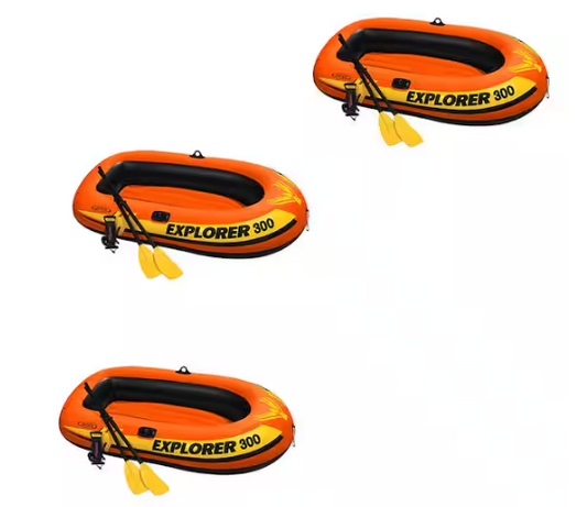 300 Inflatable Fishing 3 Person Raft Boat with Pump and Oars (3-Pack)