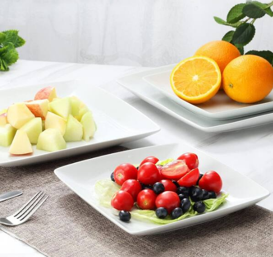 White Porcelain Square Dinner Plates, 8.4 in.