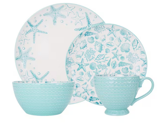 16-Piece Casual Aqua Stoneware Dinnerware Set