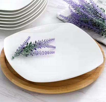 12-Piece Square Porcelain Large Dinner Plates in White