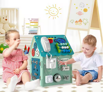 Wooden Busy House Montessori Toy with Sensory Games
