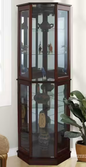 Walnut 5-Sided Lighted Corner Curio Cabinet