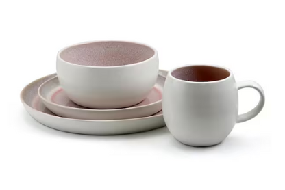 16-Piece Rustic Pink Stoneware Dinnerware Set