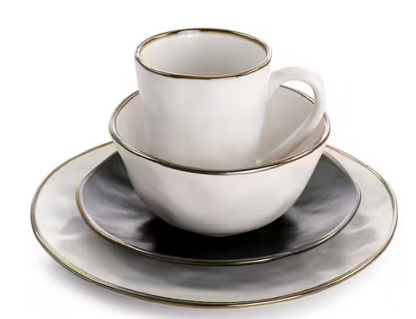 16-Piece Stoneware Dinnerware Set in Assorted Matte with Gold Rim