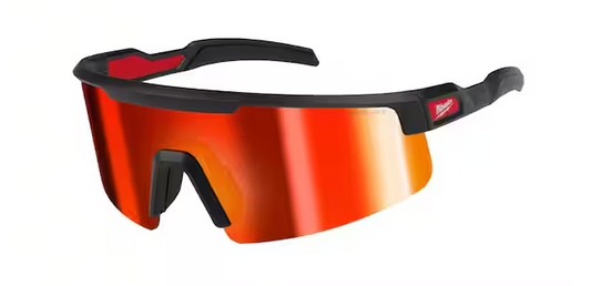 Safety Glasses with Red Wrap Around Mirrored Anti-Scratch Lenses