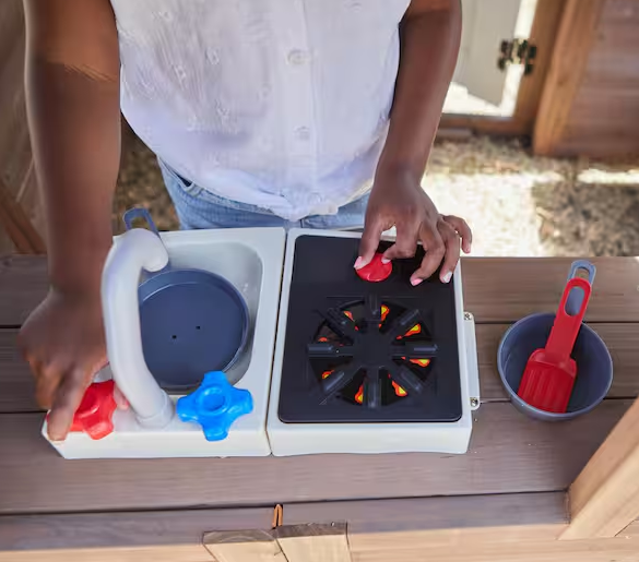 Outdoor Wood Playhouse with Kitchen