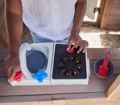 Outdoor Wood Playhouse with Kitchen