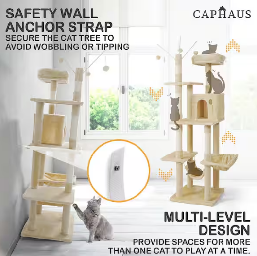 Multi-Level Cat Activity Tree with Scratching Posts, Basket, Cave Condo