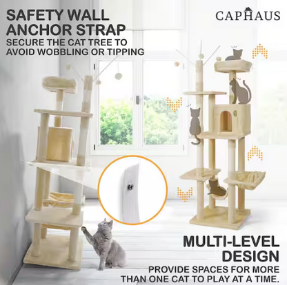 Multi-Level Cat Activity Tree with Scratching Posts, Basket, Cave Condo