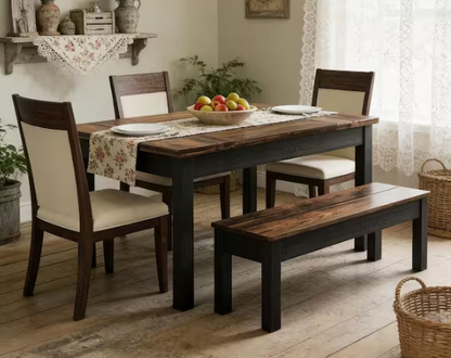 3-Piece Rectangle Dark Brown Wood Top Dining Table Set