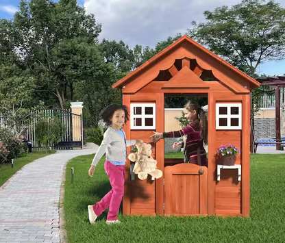 Outdoor Wooden Kids Playhouse with Windows