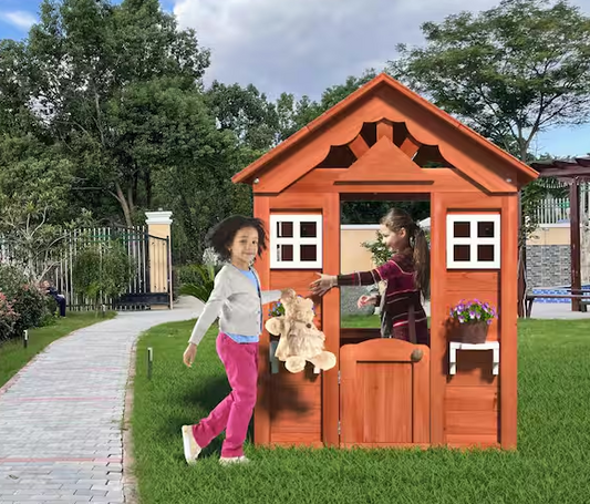 Outdoor Wooden Kids Playhouse with Windows