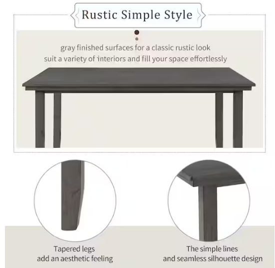 6-Piece Gray Rustic Wood Dining Set with Bench