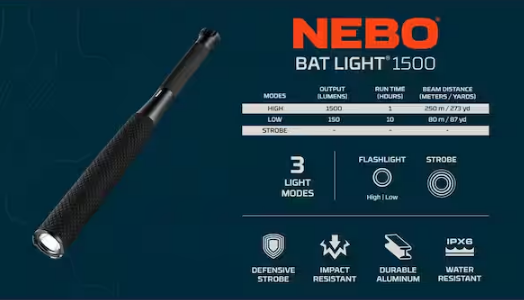 1500 Lumens Alk Battery LED Defensive Flashlightbat