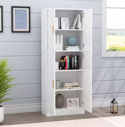 White Wooden 23.3 in. W x 61.2 in. H Storage Cabinet