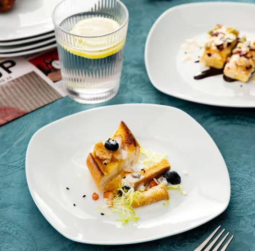 7.5 in. Gray White Porcelain Dessert Plate Set