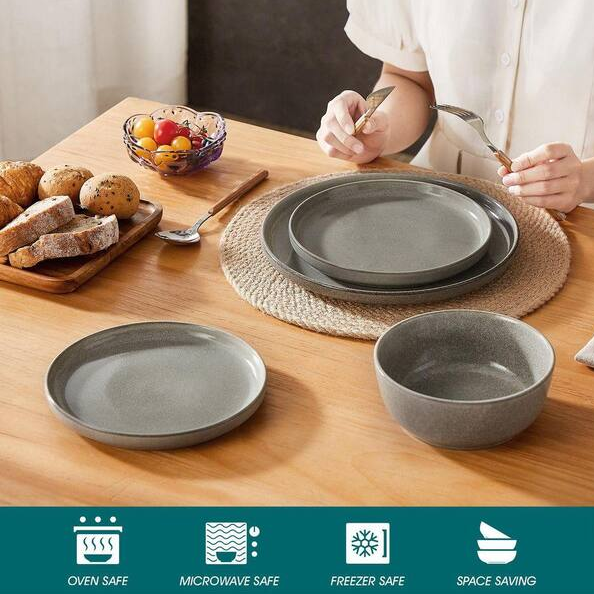 12-Piece Brown Stoneware Dinnerware Set