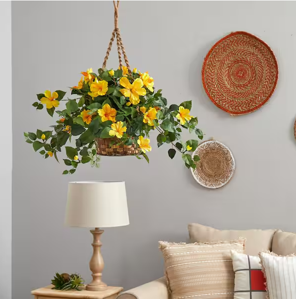 22 in. Artificial Hibiscus Hanging Basket