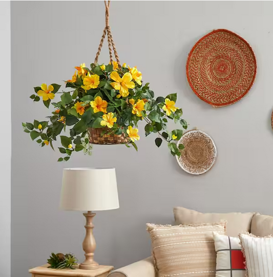 22 in. Artificial Hibiscus Hanging Basket