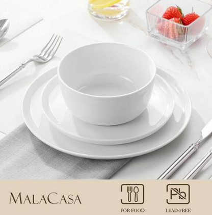 12-Piece White Porcelain Dinnerware Set