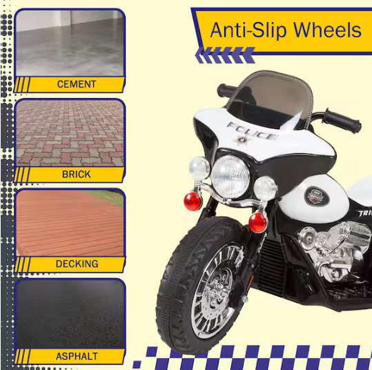 3-Wheel Battery Powered Ride on Toy Motorcycle Police Chopper