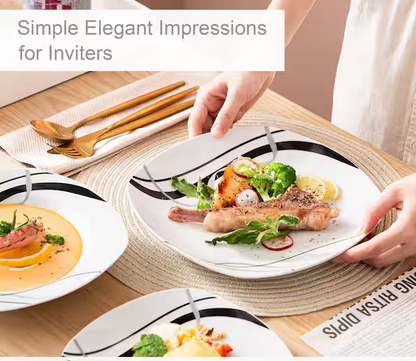 18-Piece Casual Ivory White with Black Stripe Porcelain Dinnerware Set