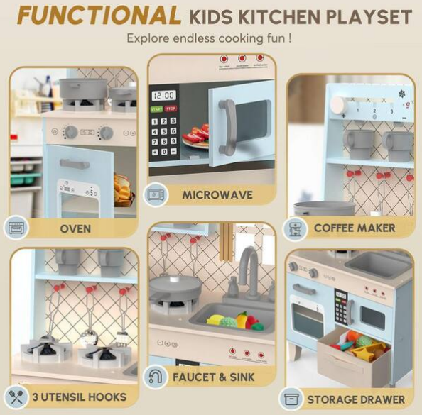 Wooden Play Kitchen for Kids