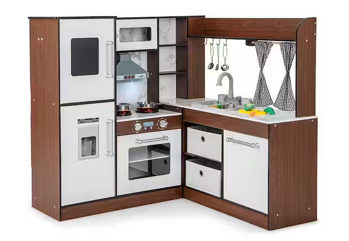Wooden Corner Play Kitchen with Lights