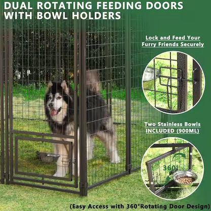 Outdoor Large Dog Kennel Pet Playpen with Rotating Feeding Door