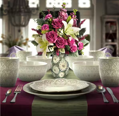 16-Piece Modern White Lace Stoneware Dinnerware Set