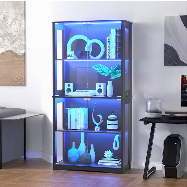 4-Tier 69 in. H Display Cabinet Lighted Curio Cabinet