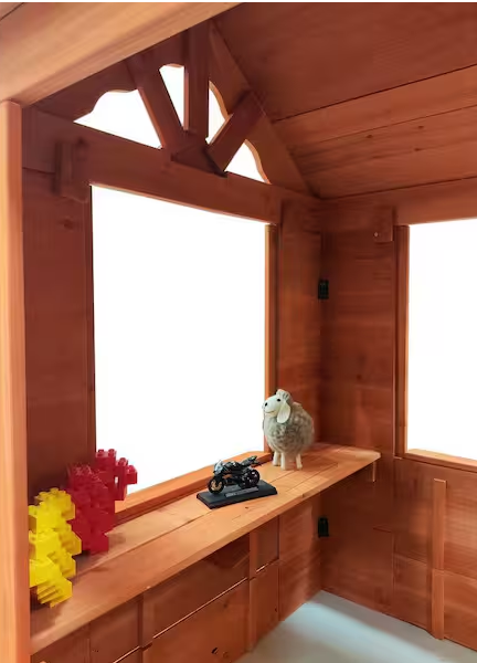 Wooden Kids Playhouse with 2-Windows and Flowerpot Holder