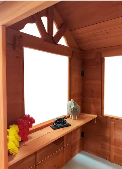 Wooden Kids Playhouse with 2-Windows and Flowerpot Holder