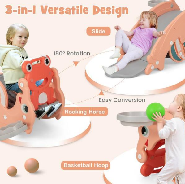 3-in-1 Kids Slide Rocking Horse Set