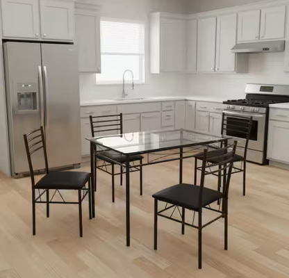 5-PCS Black Dining Table Set, Space-Saving Modern Rectangle Kitchen Table