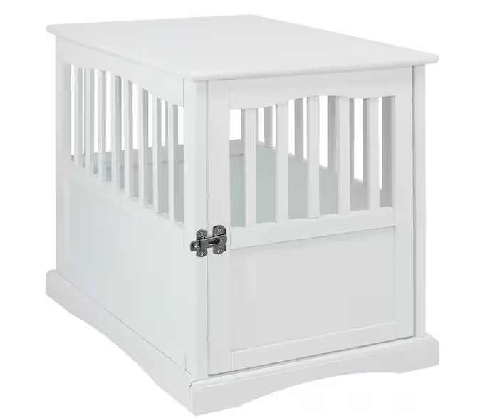 White Pet Crate End Table with Gate - Small