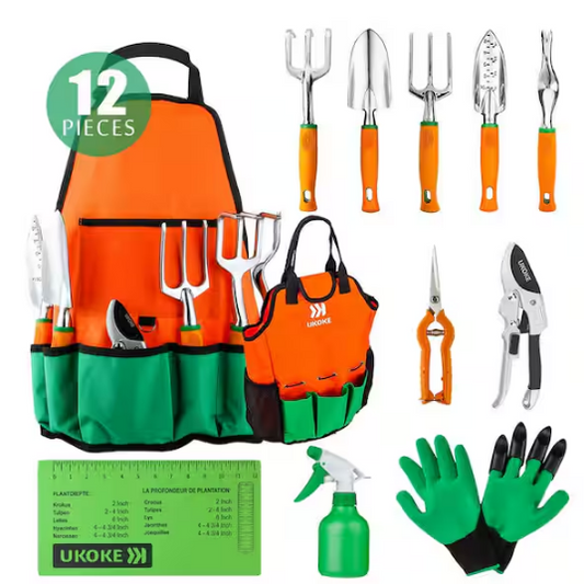 6 in. Garden Tool Set, Aluminum Hand Tool Kit Handle Trowel 12-Piece