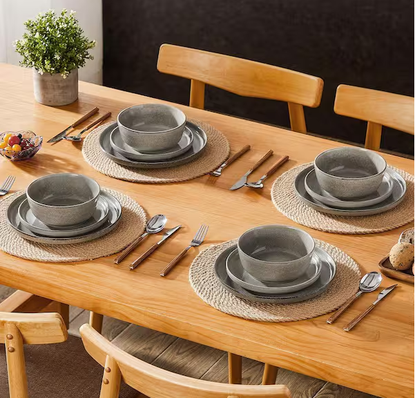 12-Piece Brown Stoneware Dinnerware Set