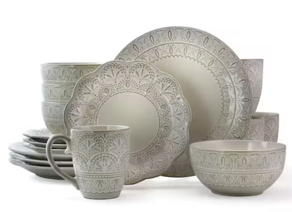 16-Piece Modern White Lace Stoneware Dinnerware Set