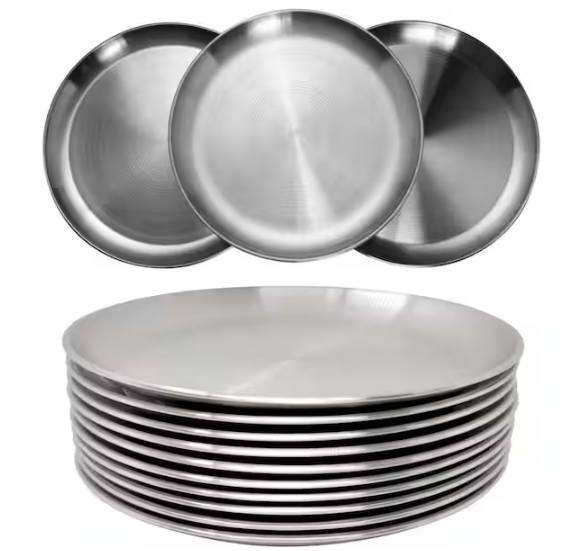 9 in. Silver 304 Stainless Steel Lightweight Dinner Dishes Plates