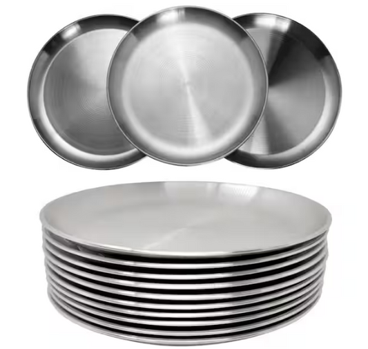 9 in. Silver 304 Stainless Steel Lightweight Dinner Dishes Plates
